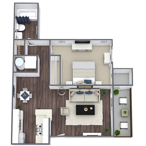 Floor plan for 1 bed, 1 bath, 600 sqft