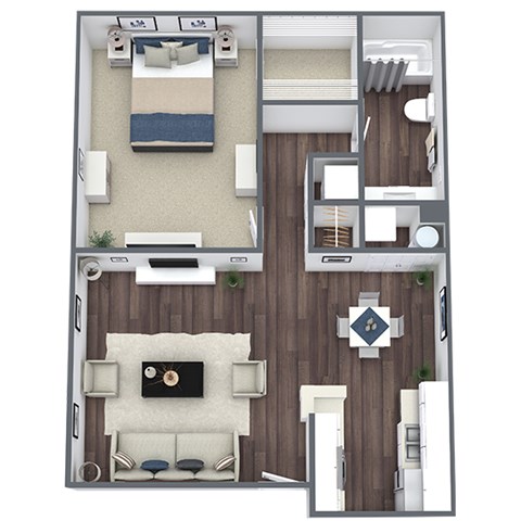 Floor plan for 1 bed, 1 bath, 700 sqft