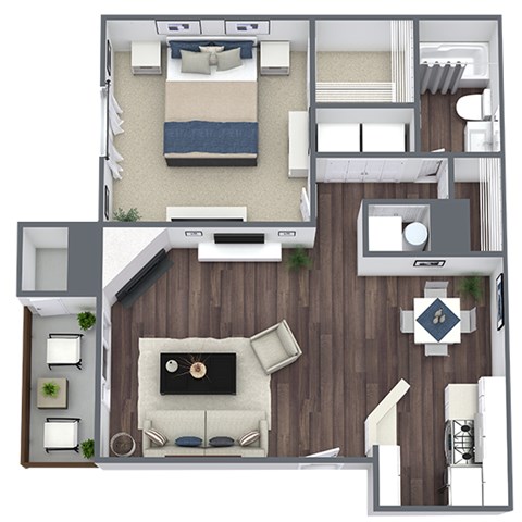 Floor plan for 1 bed, 1 bath, 750 sqft