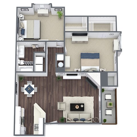 Floor plan for 2 beds, 1 bath, 1000 sqft
