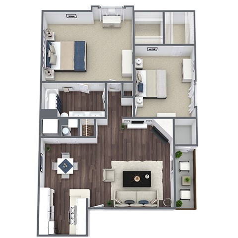 Floor plan for 2 beds, 1 bath, 1010 sqft