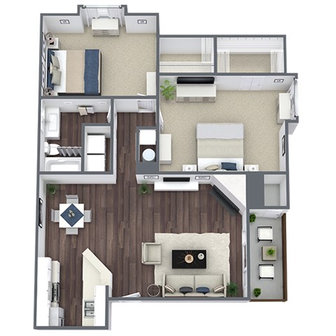 Floor plan for 2 beds, 1 bath, 1099 sqft
