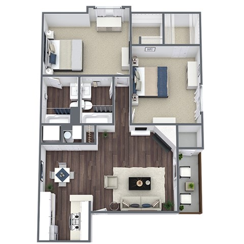 Floor plan for 2 beds, 2 baths, 1010 sqft