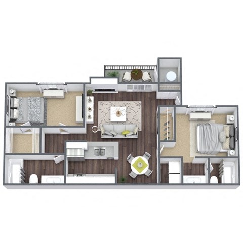 Floor plan for 2 beds, 2 baths, 980 sqft