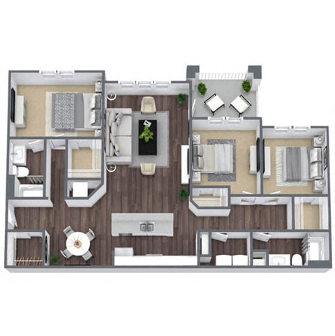 Floor plan for 3 beds, 2 baths, 1482 sqft