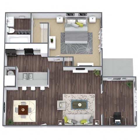 Floor plan for 1 bed, 1 bath, 666 sqft