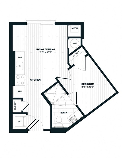 Floor plan for studio, 1 bath, 470 sqft