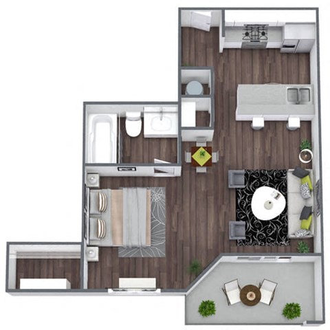 Floor plan for studio, 1 bath, 491 sqft