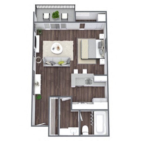 Floor plan for studio, 1 bath, 496 sqft