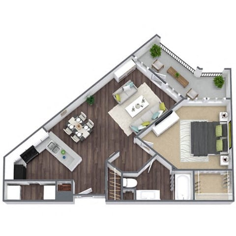 Floor plan for 1 bed, 1 bath, 695 sqft