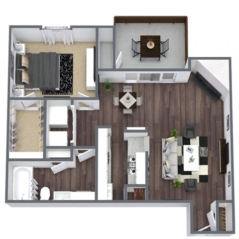 Floor plan for 1 bed, 1 bath, 721 sqft