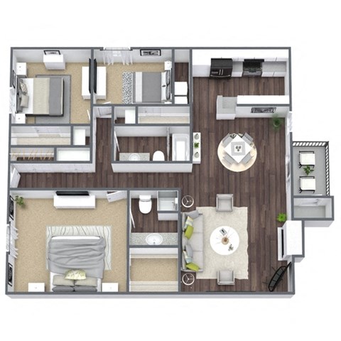Floor plan for 3 beds, 2 baths, 1500 sqft