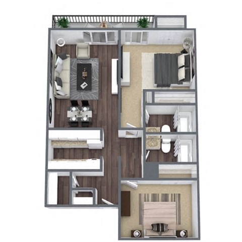Floor plan for 2 beds, 2 baths, 992 sqft