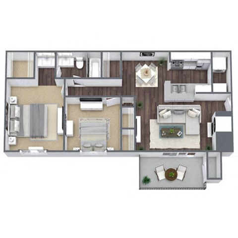 Floor plan for 2 beds, 1 bath, 837 sqft
