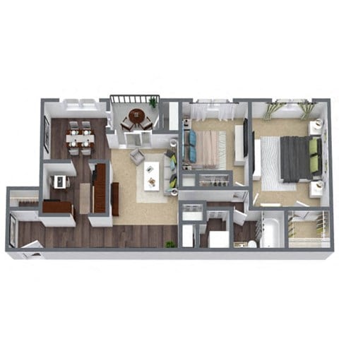 Floor plan for 2 beds, 1 bath, 1159 sqft