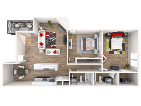 Floor plan for 2 beds, 2 baths, 1000 sqft