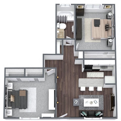 Floor plan for 2 beds, 1 bath, 800 sqft