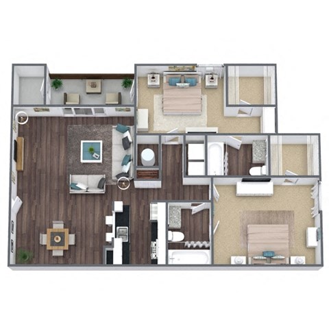 Floor plan for 2 beds, 2 baths, 1140 sqft