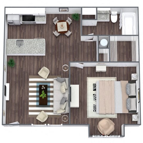 Floor plan for 1 bed, 1 bath, 615 sqft