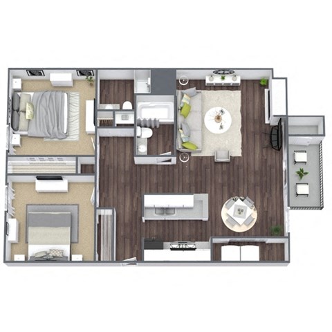 Floor plan for 2 beds, 2 baths, 900 sqft