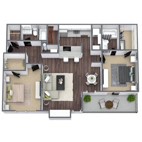 Floor plan for 2 beds, 2 baths, 1008 sqft