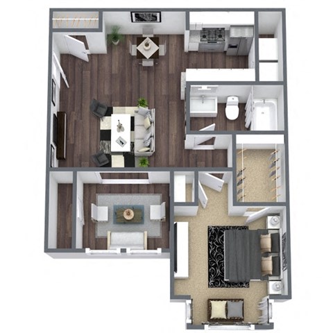 Floor plan for 1 bed, 1 bath, 680 sqft