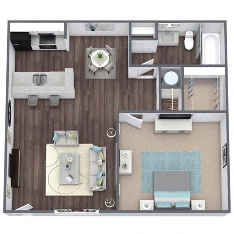 Floor plan for 1 bed, 1 bath, 600 sqft