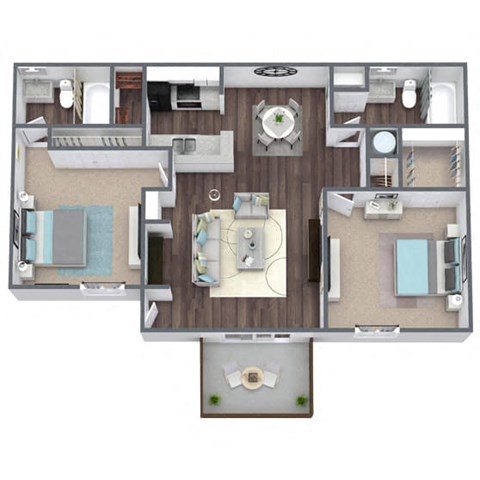 Floor plan for 2 beds, 2 baths, 903 sqft