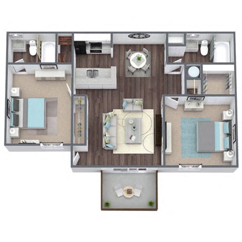 Floor plan for 2 beds, 2 baths, 810 sqft