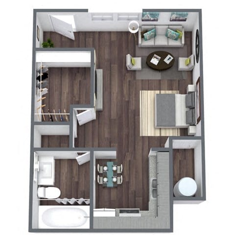 Floor plan for studio, 1 bath, 621 sqft