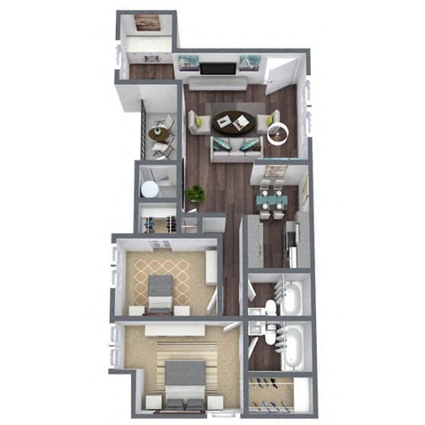 Floor plan for 2 beds, 2 baths, 968 sqft