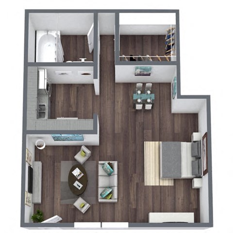 Floor plan for studio, 1 bath, 513 sqft
