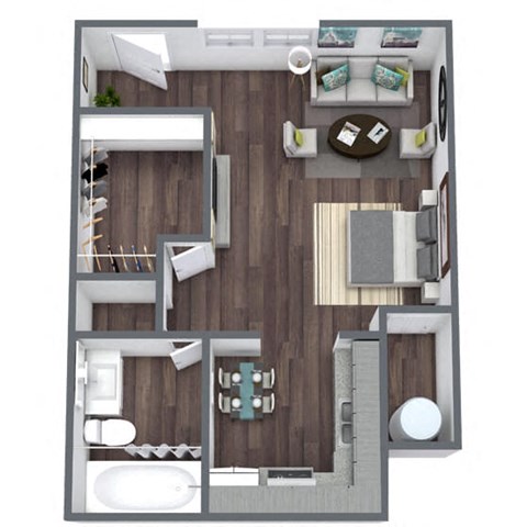 Floor plan for studio, 1 bath, 621 sqft