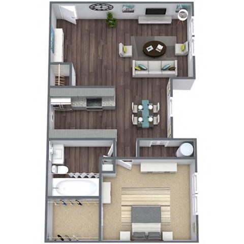 Floor plan for 1 bed, 1 bath, 702 sqft