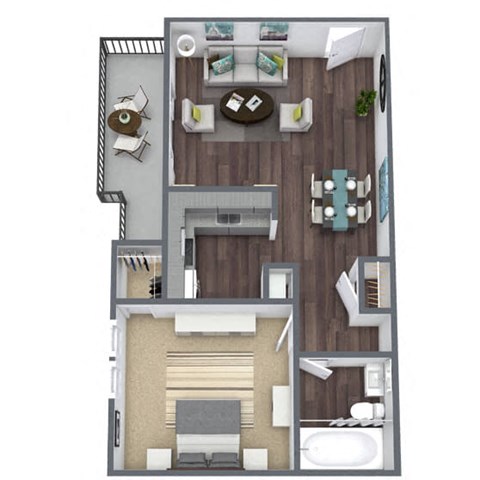 Floor plan for 1 bed, 1 bath, 688 sqft