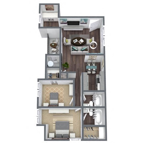 Floor plan for 2 beds, 2 baths, 968 sqft