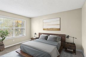 Marietta apartment for rent - Model Bedroom with Carpet and Window View at Element 41 Apartments located in Marietta, GA.