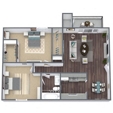Floor plan for 2 beds, 1 bath, 850 sqft