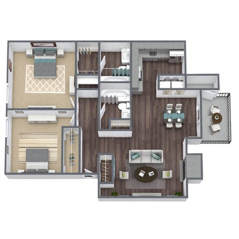 Floor plan for 2 beds, 2 baths, 1000 sqft