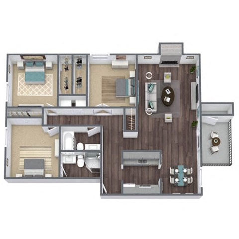 Floor plan for 3 beds, 2 baths, 1200 sqft