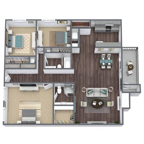 Floor plan for 3 beds, 2 baths, 1500 sqft