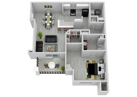 Floor plan for 1 bed, 1 bath, 862 sqft