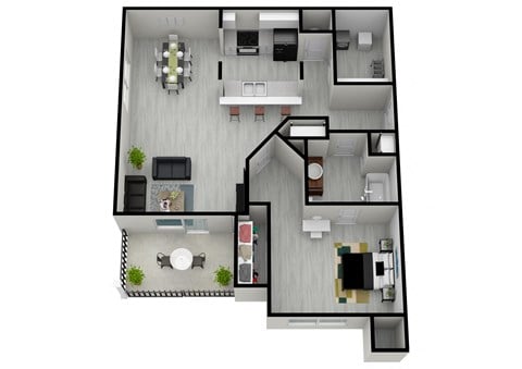 Floor plan for 1 bed, 1 bath, 775 sqft