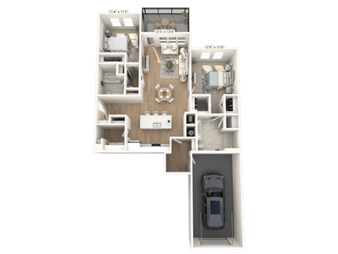 Floor plan for 2 beds, 2 baths, 1685 sqft