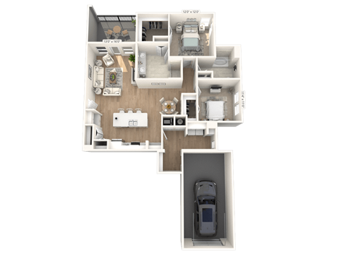 Floor plan for 2 beds, 2 baths, 1714 sqft