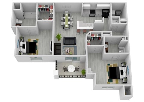 Floor plan for 2 beds, 2 baths, 1121 sqft