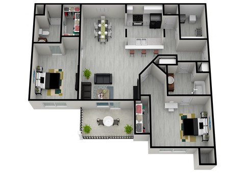 Floor plan for 2 beds, 2 baths, 1025 sqft
