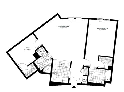 Floor plan for 1 bed, 1 bath, 1155 sqft