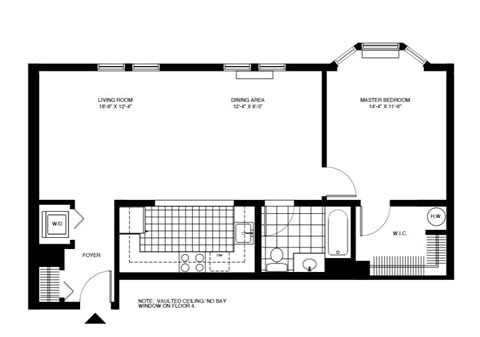 Floor plan for 1 bed, 1 bath, 974 sqft