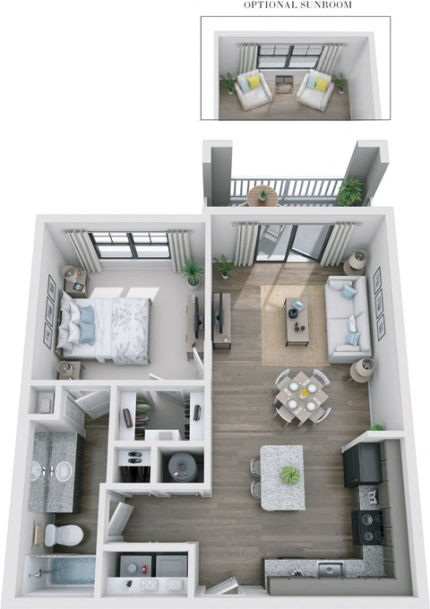 Floor plan for 1 bed, 1 bath, 793 sqft